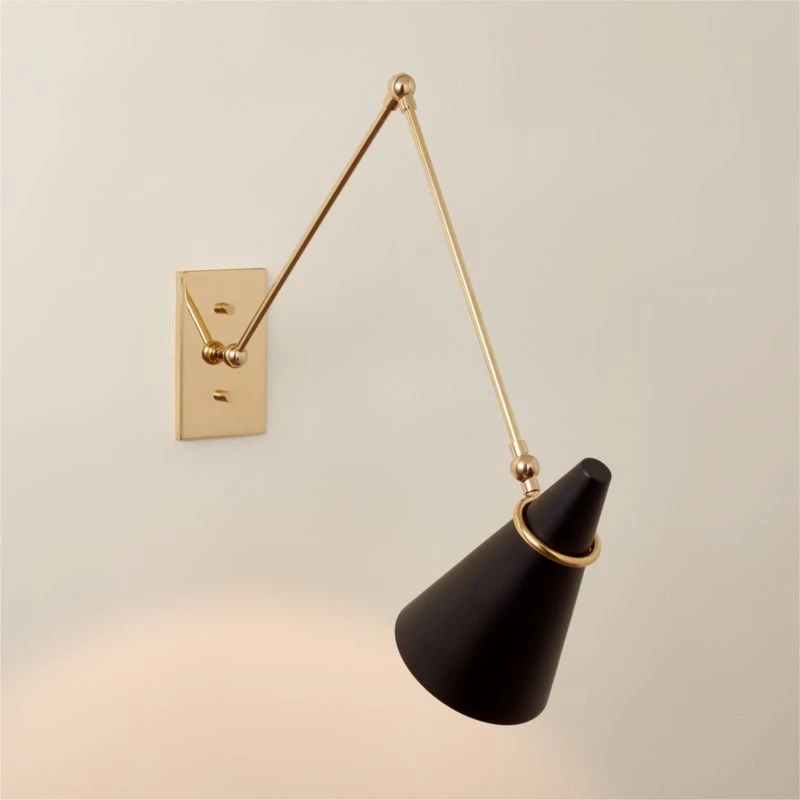 Aldus Black And Polished Brass Articulating Wall Sconce - Image 2