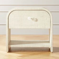 Archer White Lacquered Linen Nightstand With Drawer