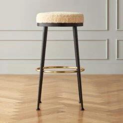 Atlas Shearling White Bar Stool