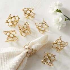 Basal Polished Brass Napkin Rings Set Of 8