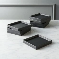 Bento Square Black Appetizer Plate Set Of 8