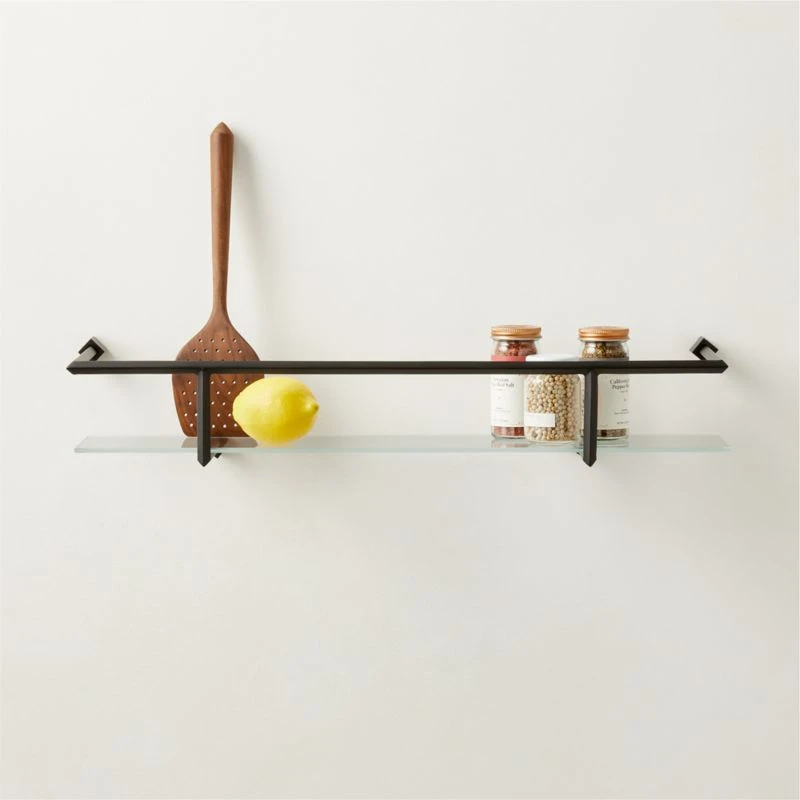 Blaine Black Wall Shelf With Rail 24" - Image 3