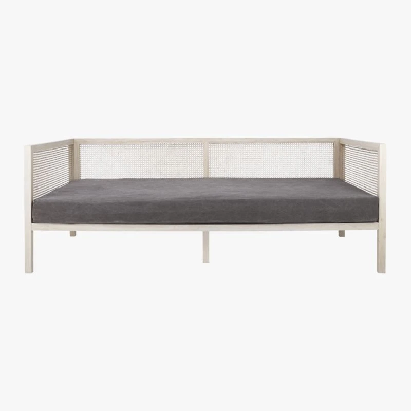 Boho Grey Twill And Natural Rattan Daybed Twin - Image 4