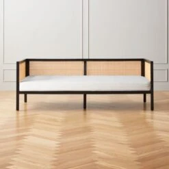 Boho White Linen And Black Rattan Daybed Twin