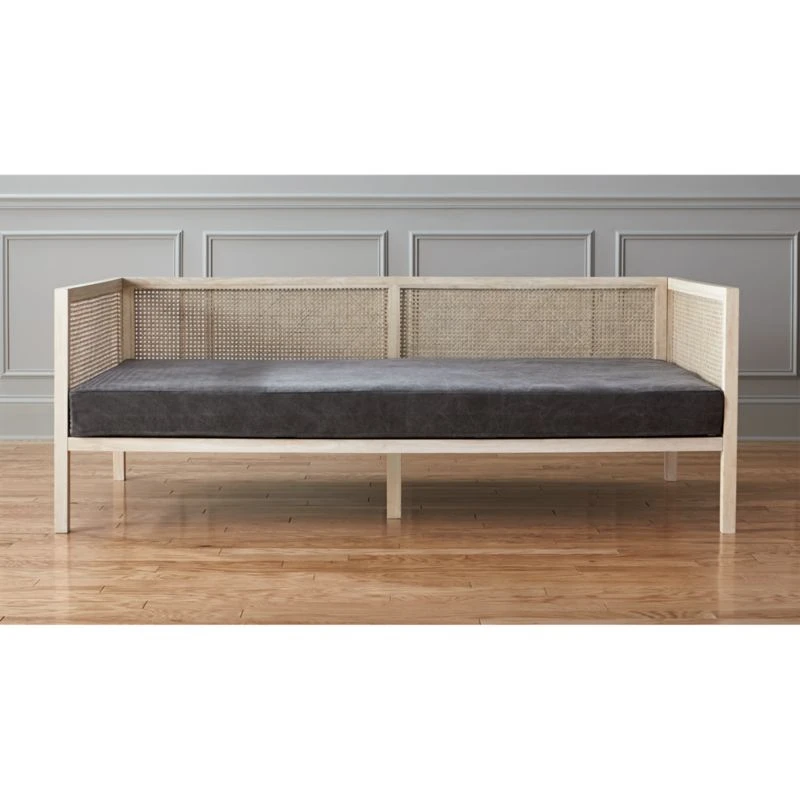 Boho Grey Twill And Natural Rattan Daybed Twin - Image 2