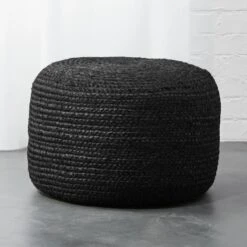 Black Braided Jute Pouf
