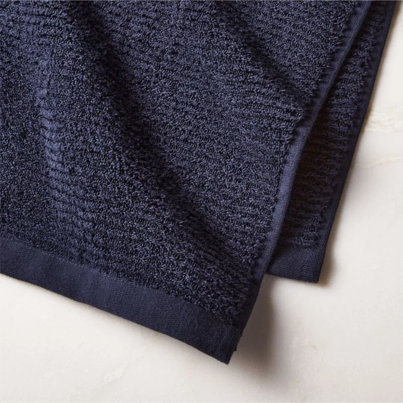 Brooks Ribbed Organic Cotton Midnight Blue Bath Towel Set - Image 2