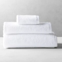 Brooks Ribbed Organic Cotton White Bath Towel Set