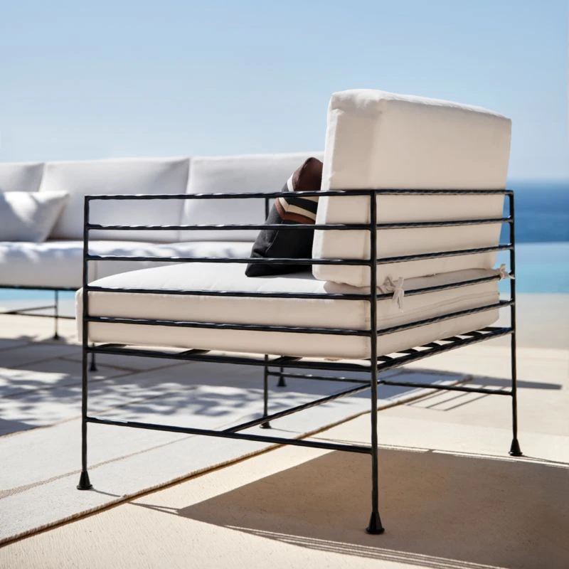 Marteau Black Iron Outdoor Lounge Chair With White Sunbrella® Cushions - Image 3