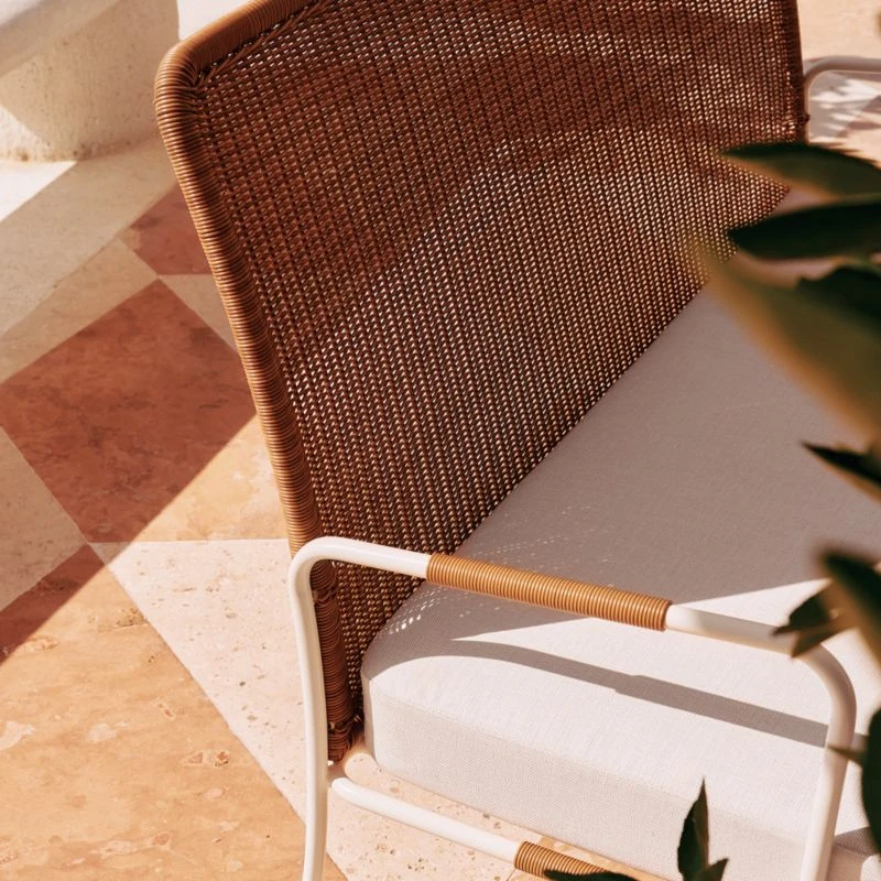 Colombe Ivory Metal And Rattan Outdoor Loveseat With Ivory Sunbrella® Cushions - Image 5