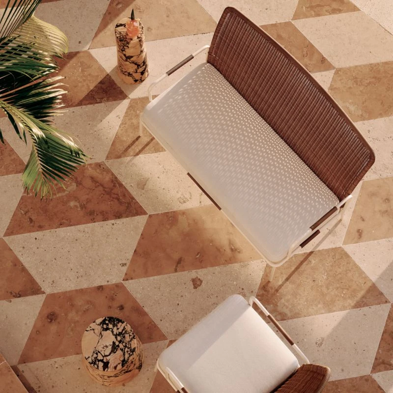 Colombe Ivory Metal And Rattan Outdoor Loveseat With Ivory Sunbrella® Cushions - Image 4