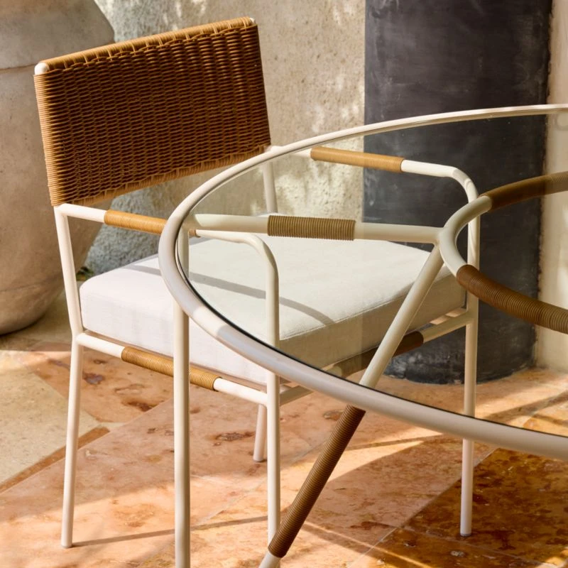 Colombe Ivory Metal And Rattan Outdoor Dining Armchair With Ivory Sunbrella® Cushion - Image 3