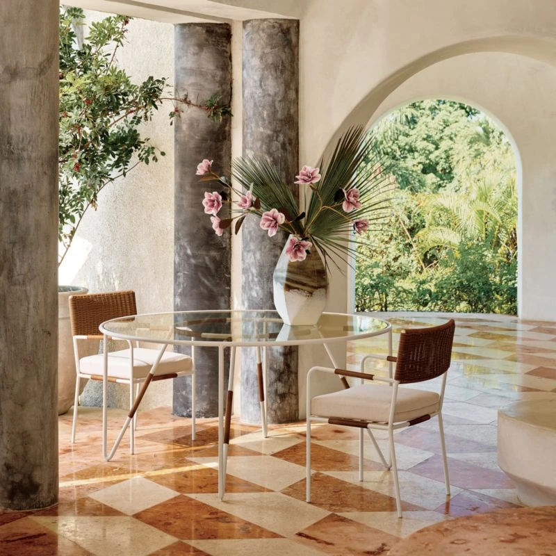 Colombe Ivory Metal And Rattan Outdoor Dining Armchair With Ivory Sunbrella® Cushion - Image 2