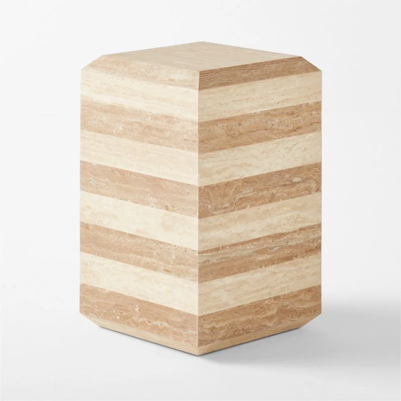 Camada Layered Travertine Outdoor Side Table - Image 4