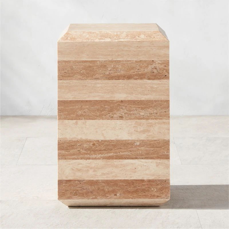 Camada Layered Travertine Outdoor Side Table