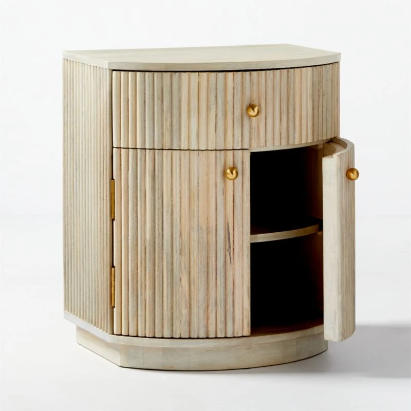Cameo Curved Whitewashed Wood Nightstand With Drawer - Image 7