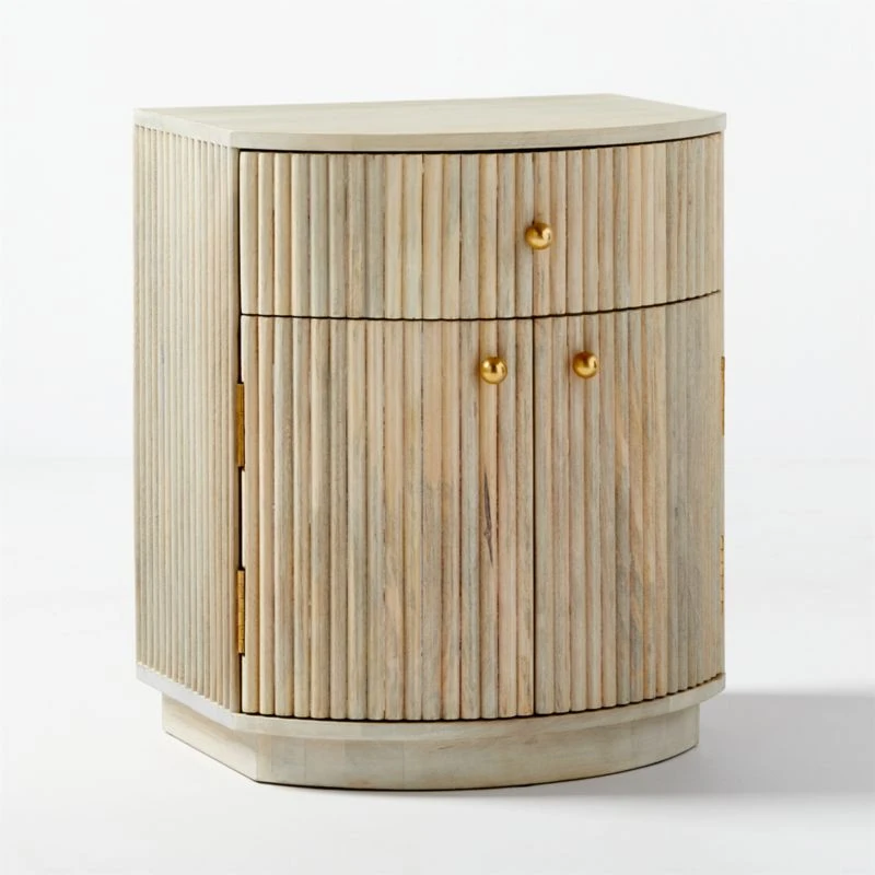 Cameo Curved Whitewashed Wood Nightstand With Drawer - Image 6