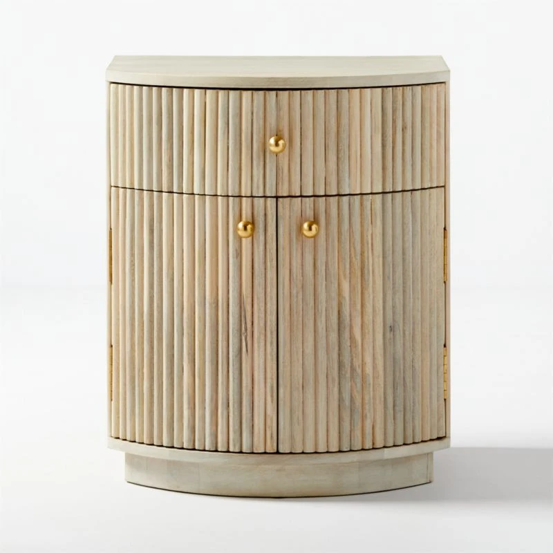 Cameo Curved Whitewashed Wood Nightstand With Drawer - Image 5