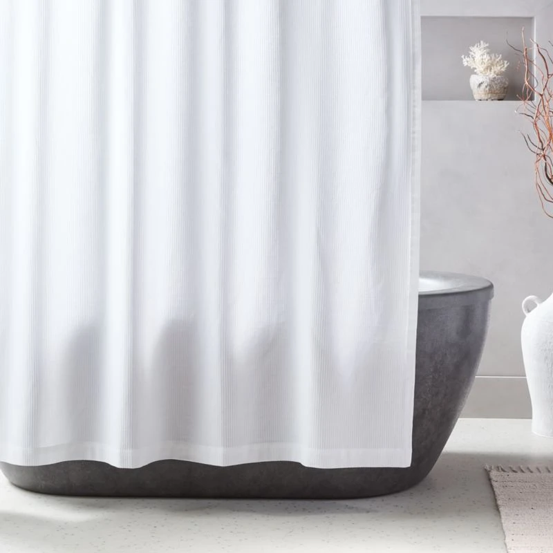 Charlotte Ribbed White Organic Shower Curtain 72"