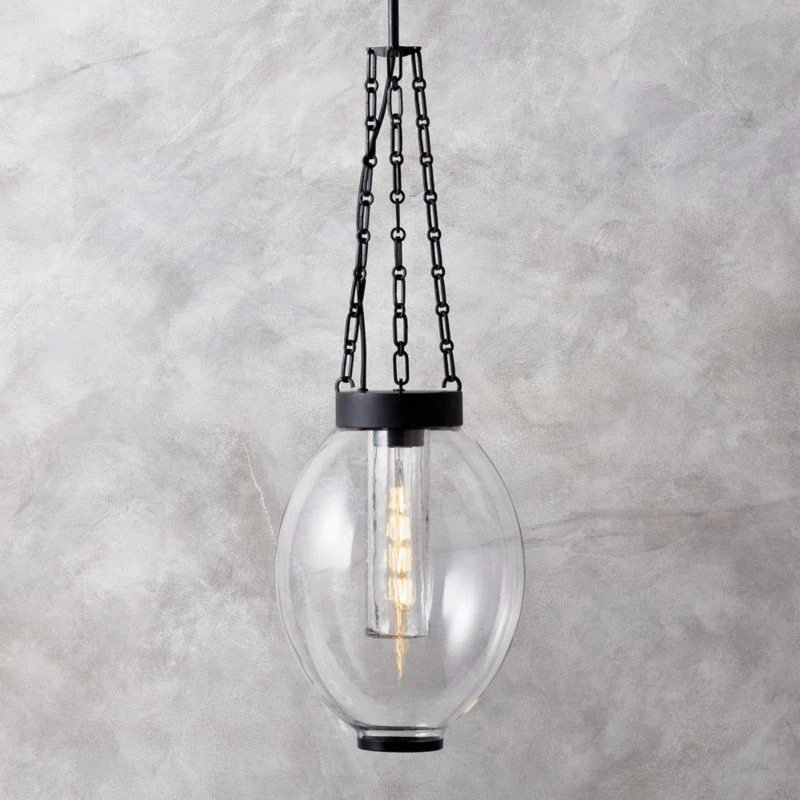 Clifton Cast Glass And Black Chain Link Pendant Light - Image 2