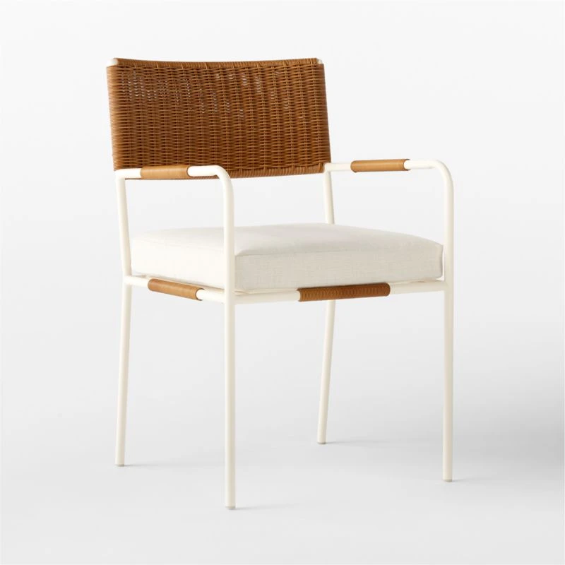 Colombe Ivory Metal And Rattan Outdoor Dining Armchair With Ivory Sunbrella® Cushion - Image 5