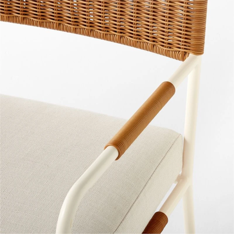 Colombe Ivory Metal And Rattan Outdoor Dining Armchair With Ivory Sunbrella® Cushion - Image 8