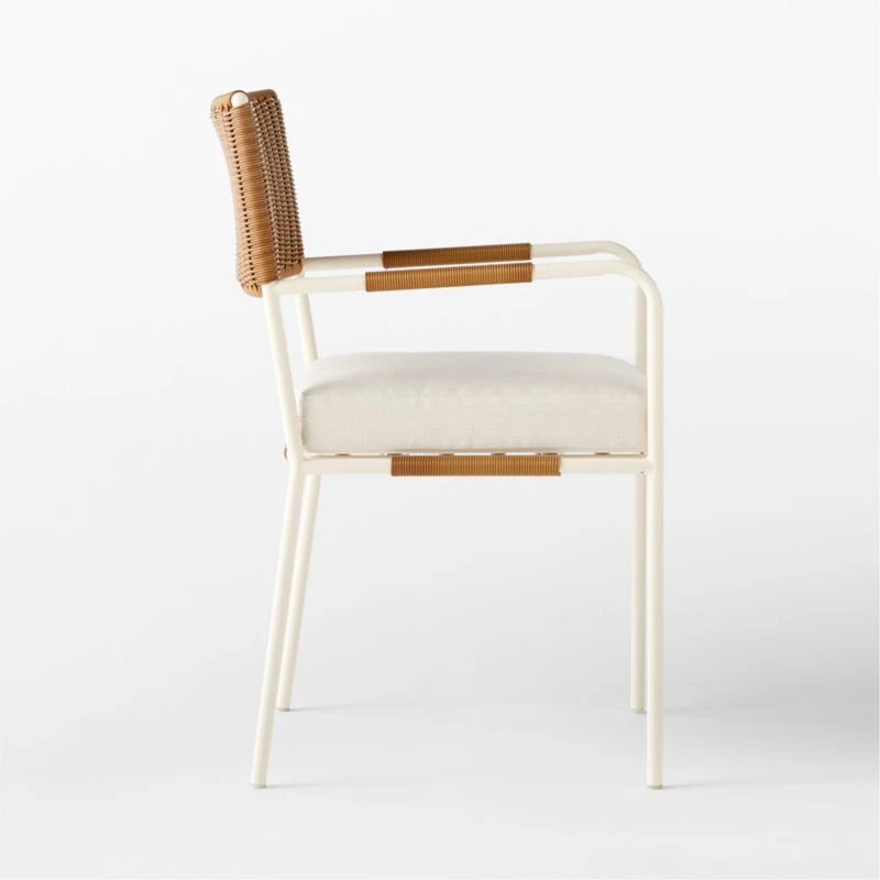 Colombe Ivory Metal And Rattan Outdoor Dining Armchair With Ivory Sunbrella® Cushion - Image 6