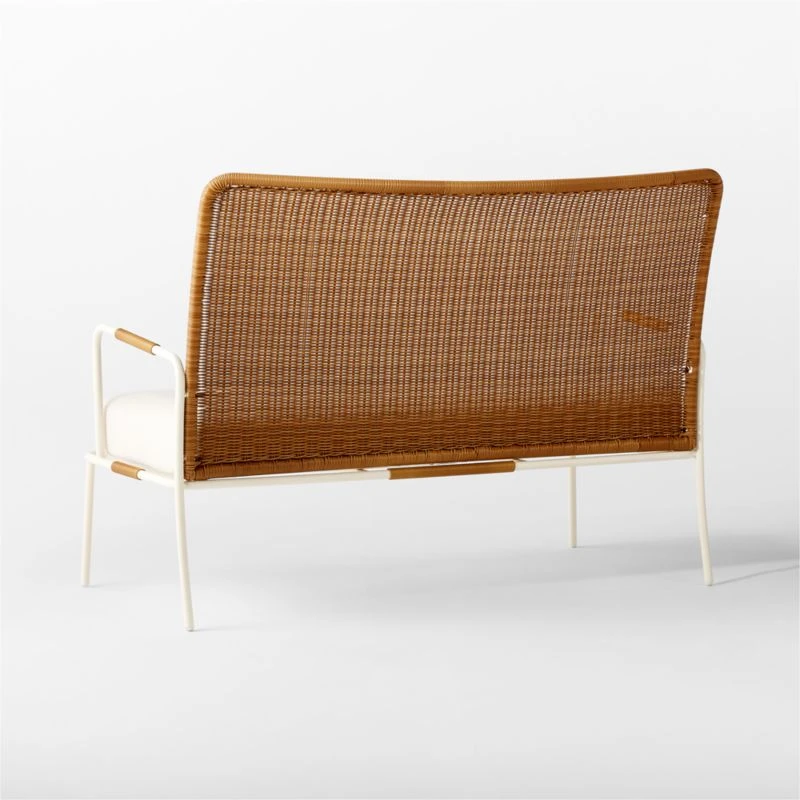 Colombe Ivory Metal And Rattan Outdoor Loveseat With Ivory Sunbrella® Cushions - Image 9