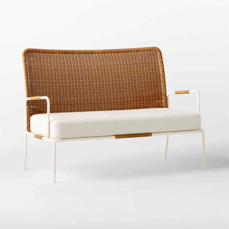 Colombe Ivory Metal And Rattan Outdoor Loveseat With Ivory Sunbrella® Cushions - Image 7