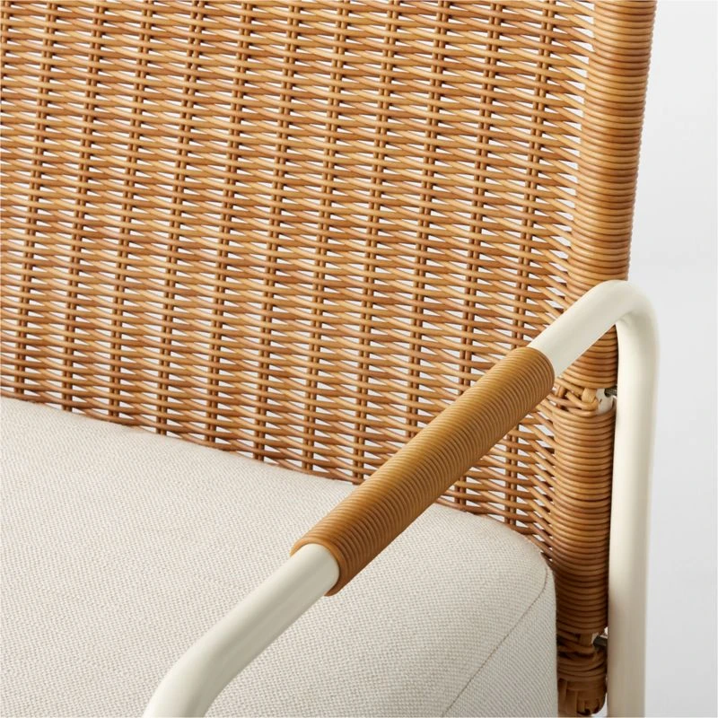 Colombe Ivory Metal And Rattan Outdoor Loveseat With Ivory Sunbrella® Cushions - Image 10