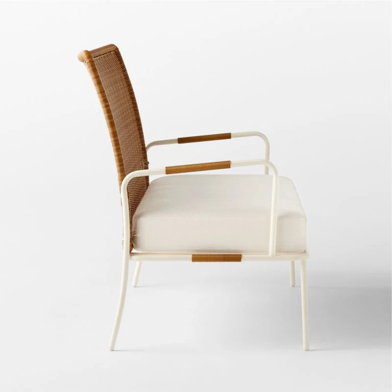 Colombe Ivory Metal And Rattan Outdoor Loveseat With Ivory Sunbrella® Cushions - Image 8