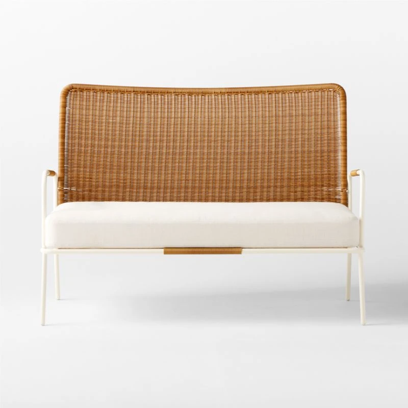 Colombe Ivory Metal And Rattan Outdoor Loveseat With Ivory Sunbrella® Cushions - Image 6