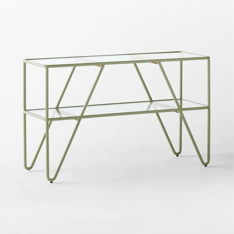 Colombe Green Metal Outdoor Console Table With Glass Top - Image 4