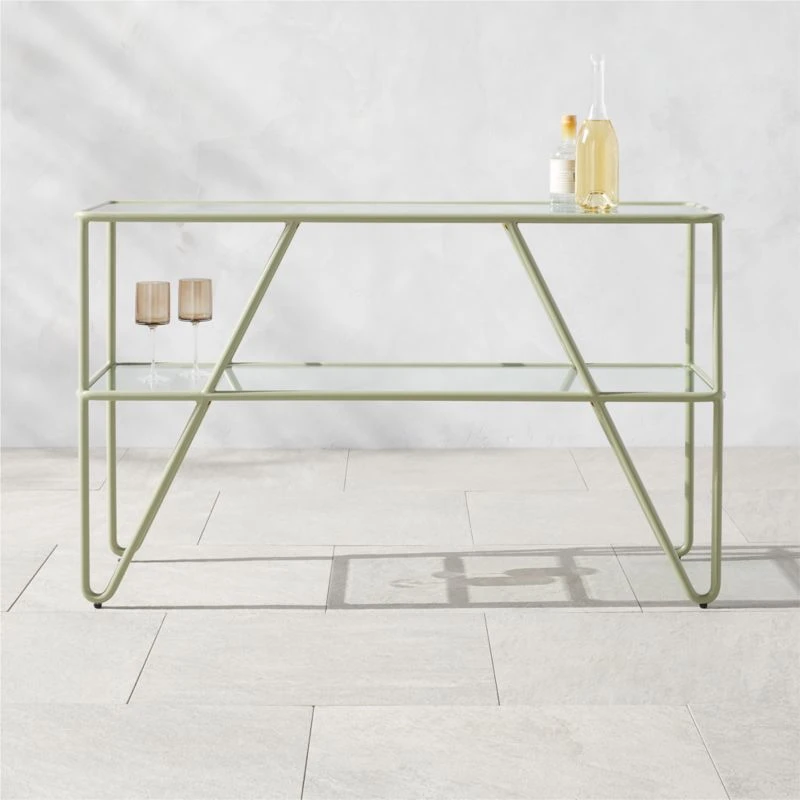 Colombe Green Metal Outdoor Console Table With Glass Top - Image 2