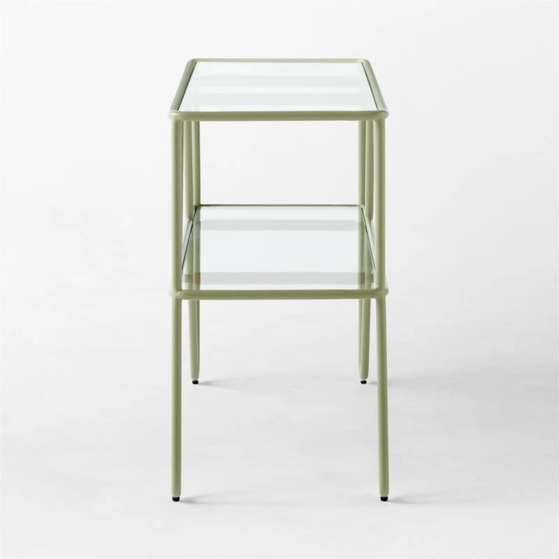 Colombe Green Metal Outdoor Console Table With Glass Top - Image 5