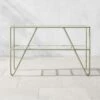 Colombe Green Metal Outdoor Console Table With Glass Top