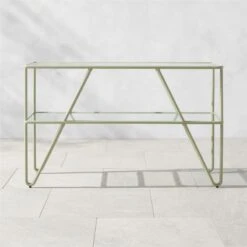 Colombe Green Metal Outdoor Console Table With Glass Top