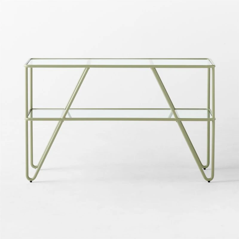 Colombe Green Metal Outdoor Console Table With Glass Top - Image 3