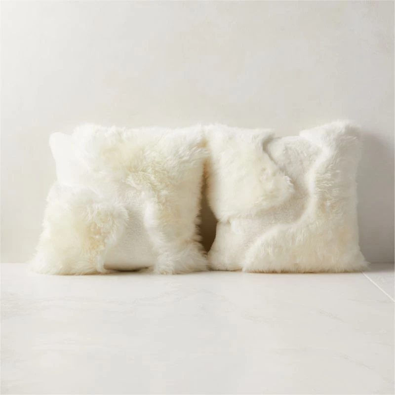 Connect White Sheepskin Fur Throw Pillow With Feather-Down Insert 20" - Image 4
