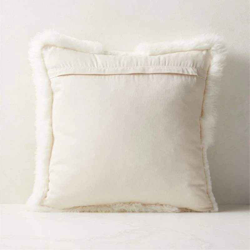 Connect White Sheepskin Fur Throw Pillow With Feather-Down Insert 20" - Image 2