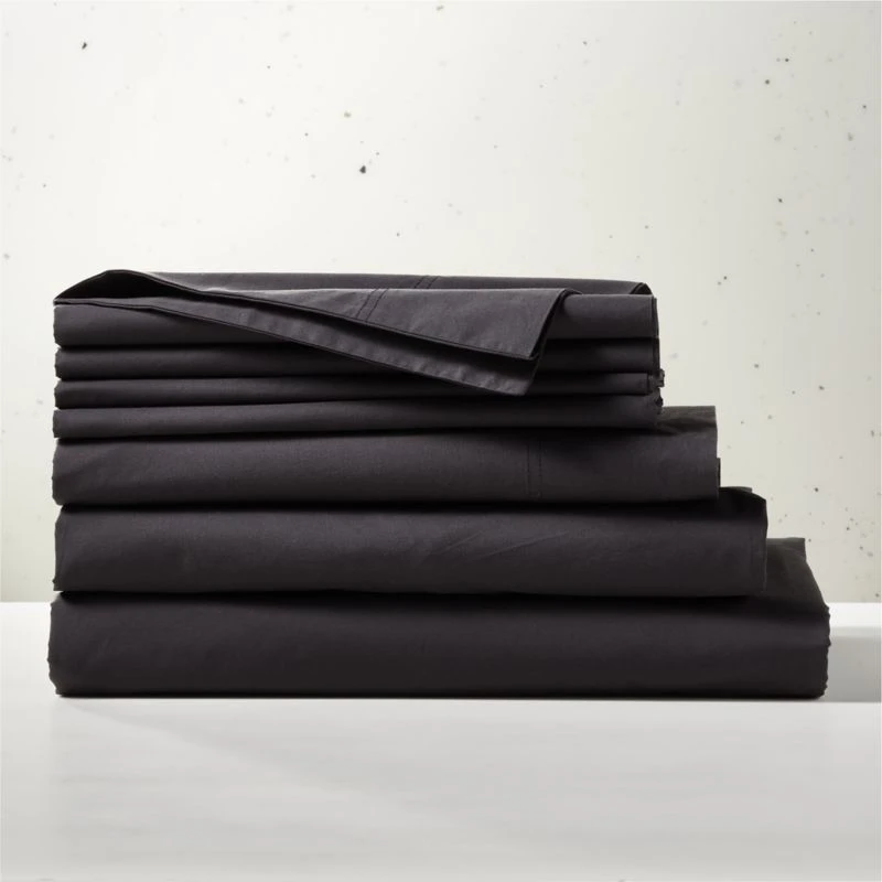 Organic Cotton Percale 400-Thread-Count Black Full/Queen Bedding Set