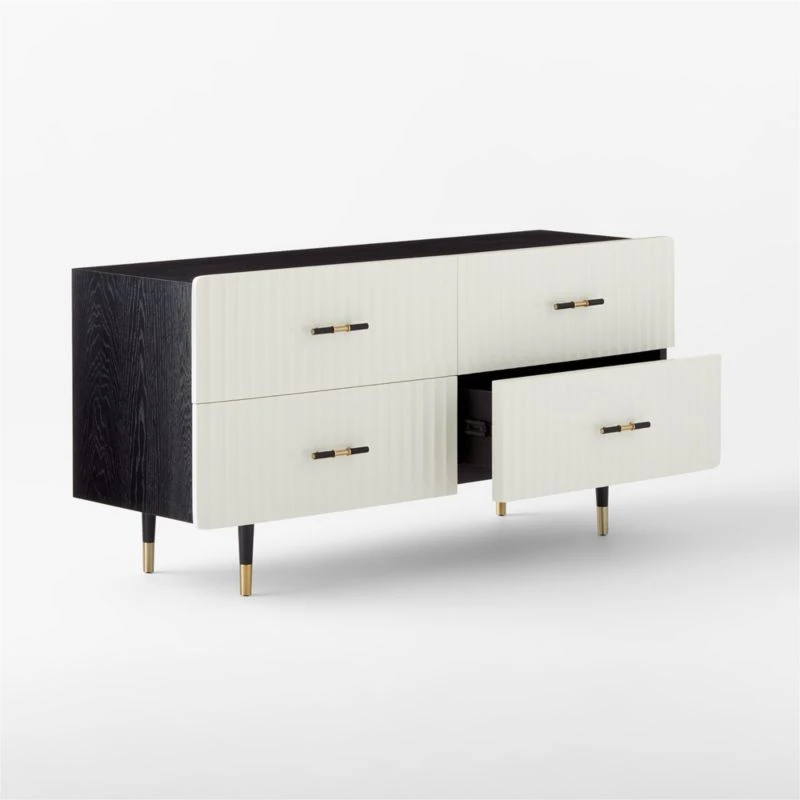 Crimped 4-Drawer White Oak Wood Dresser - Image 4