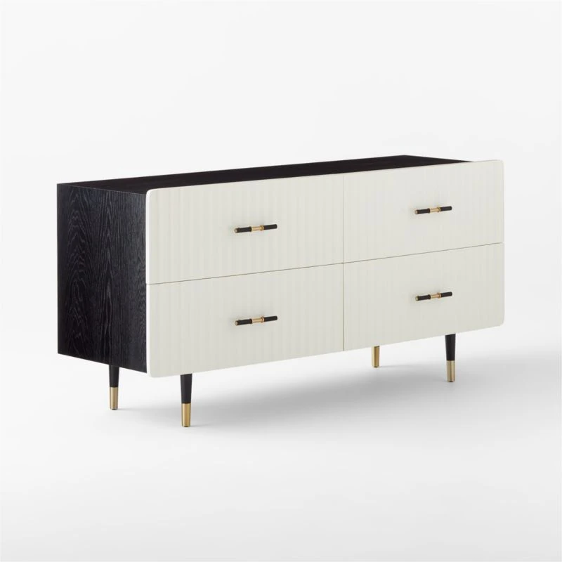 Crimped 4-Drawer White Oak Wood Dresser - Image 3