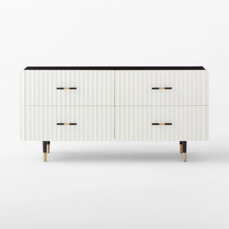 Crimped 4-Drawer White Oak Wood Dresser - Image 2