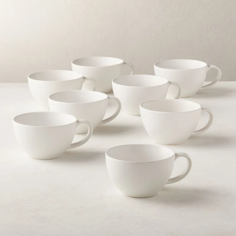 Crisp Matte White Coffee Mug Set Of 8