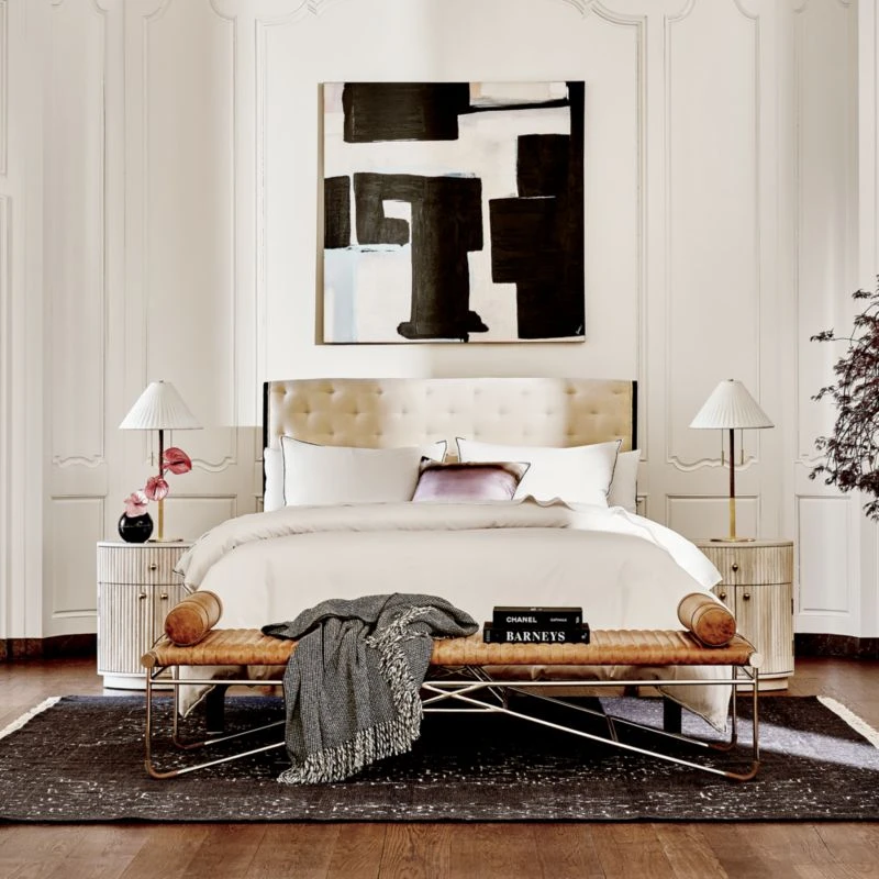 Crosby Tufted White Velvet And Wood Queen Bed - Image 5