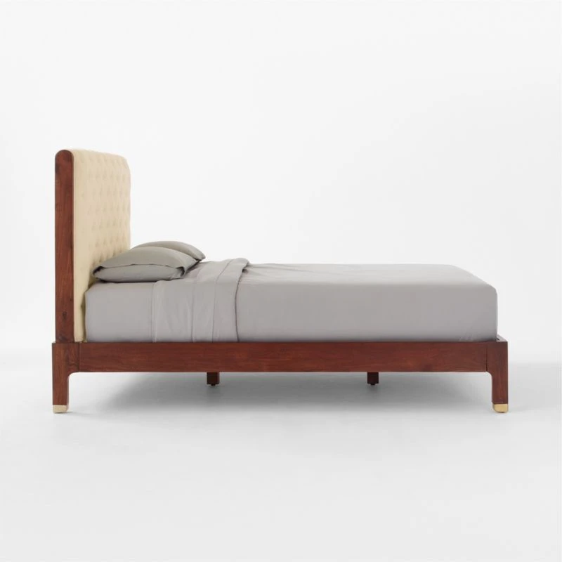 Crosby Tufted White Velvet And Wood Queen Bed - Image 2