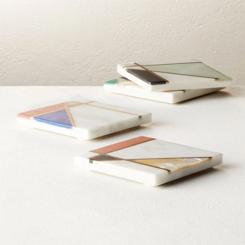 Flo Marble And Brass Coasters Set Of 4