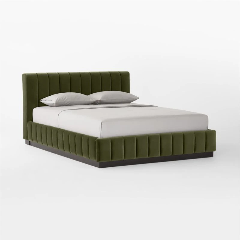 Forte Channeled Green Velvet Queen Bed - Image 3