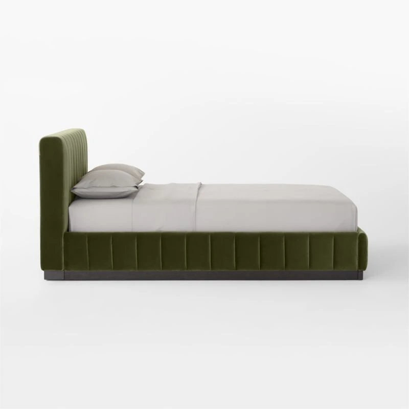 Forte Channeled Green Velvet Queen Bed - Image 4